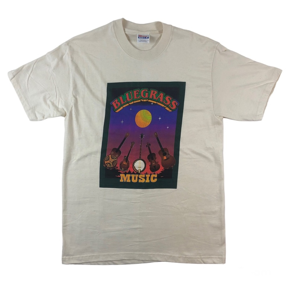 Vintage Bluegrass Music Festival Tee Banjo Folk Country Hanes Ivory T-Shirt
